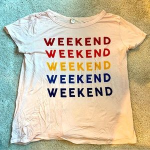 Francesca’s Peach Rainbow Weekend Shirt